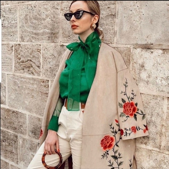 NWT ZARA Organza Blouse Top Semi-Sheer Green - Picture 5 of 16